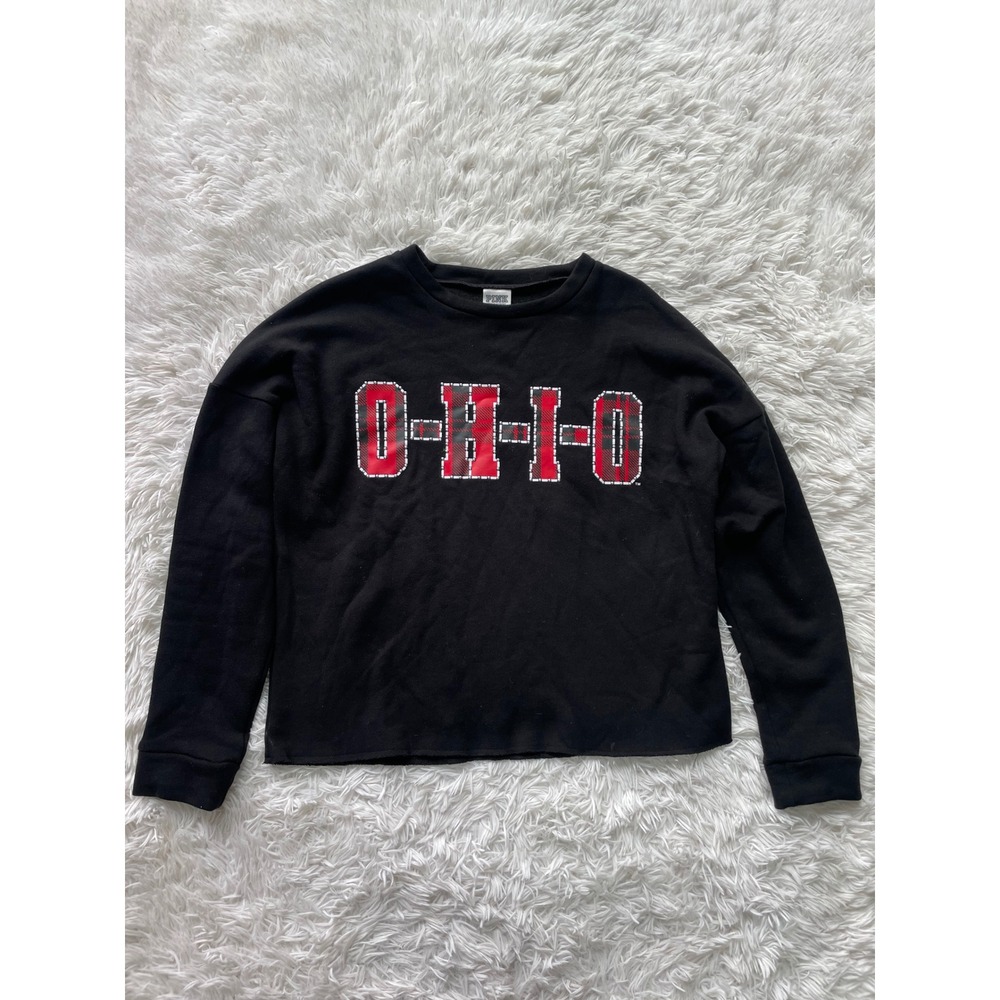 PINK Victoria's Secret Ohio State Embellished Buffalo Plaid Crewneck Sweatshirt